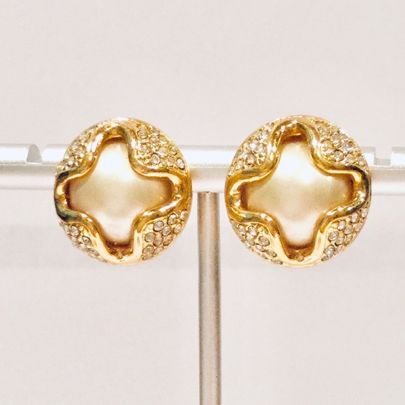 Swarovski Jewelry - Swarovski Faux Pearl Crystal Clip Earrings